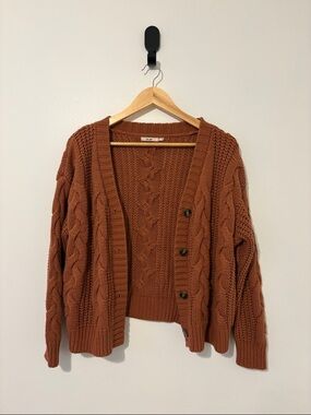 Burnt Orange Chunky Cable Knit Cardigan